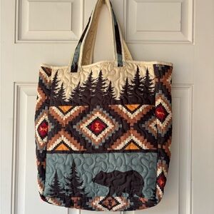 Quilted Bear & Pine Tree Tote Bag - Southwestern Print